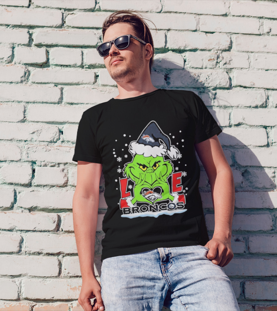 The Grinch Love Broncos 2024 Denver Football Christmas Snowflakes T-Shirt