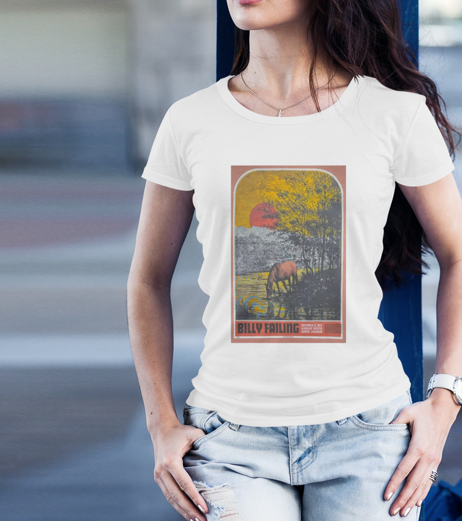 Billy Failing Nov 21 2024 Bluebird Theater Denver Colorado Tour Poster With Horse And Sunset Scene T-Shirt