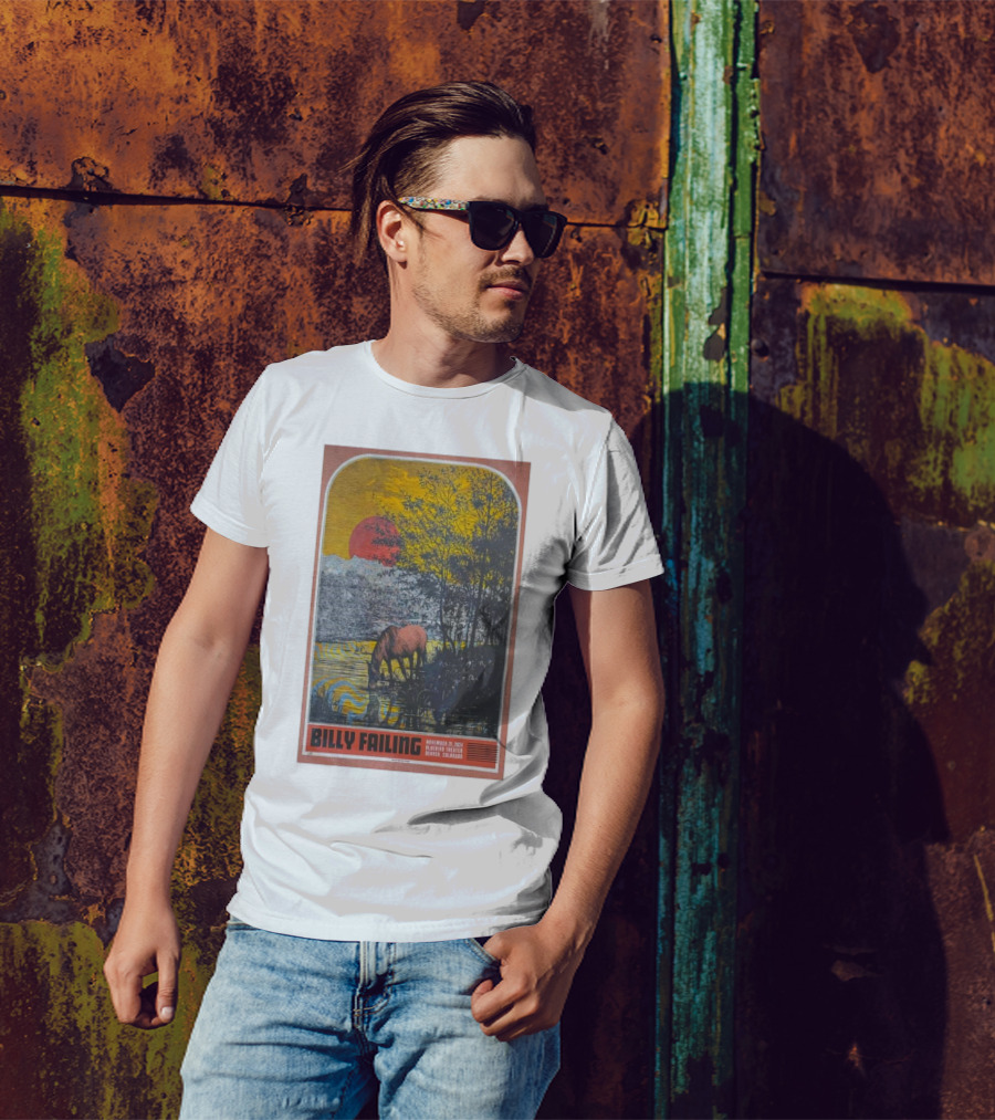 Billy Failing Nov 21 2024 Bluebird Theater Denver Colorado Tour Poster With Horse And Sunset Scene T-Shirt