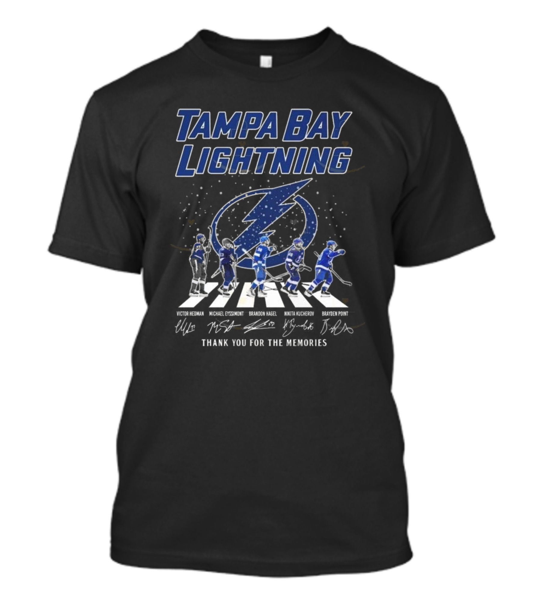 Tampa Bay Lightning Thank You For The Memories Walking Signatures 2024 Victor Hedman Michael Eyssimont Brandon Hagel Nikita Kucherov Brayden Point T-Shirt
