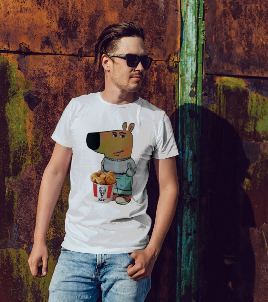 Chill Guy Dog Smiling With KFC Bucket T-Shirt