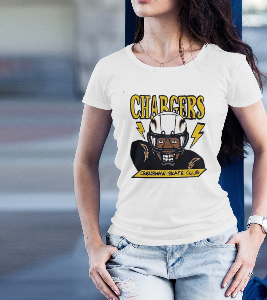 Chargers Crenshaw Skate Club Football Helmet Lightning Player T-Shirt