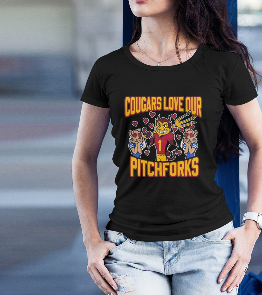 Cougars Love Our Pitchforks Number 1 Devil With Cougars Hearts T-Shirt