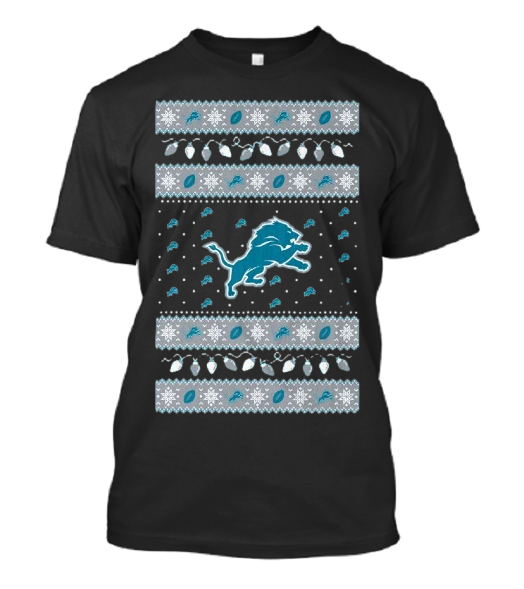 Detroit Lions Holiday Lights Ugly Sweater 2024 Christmas Football T-Shirt