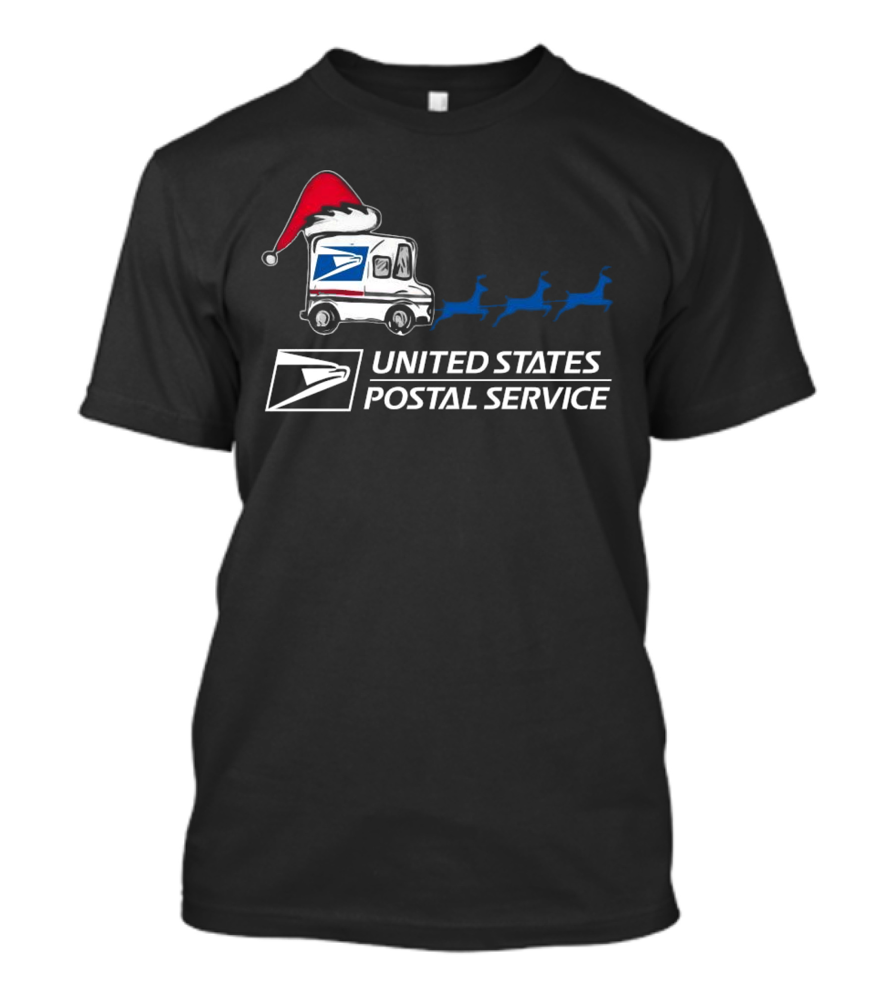 USPS Reindeer Santa Hat Truck United States Postal Service Christmas T-Shirt
