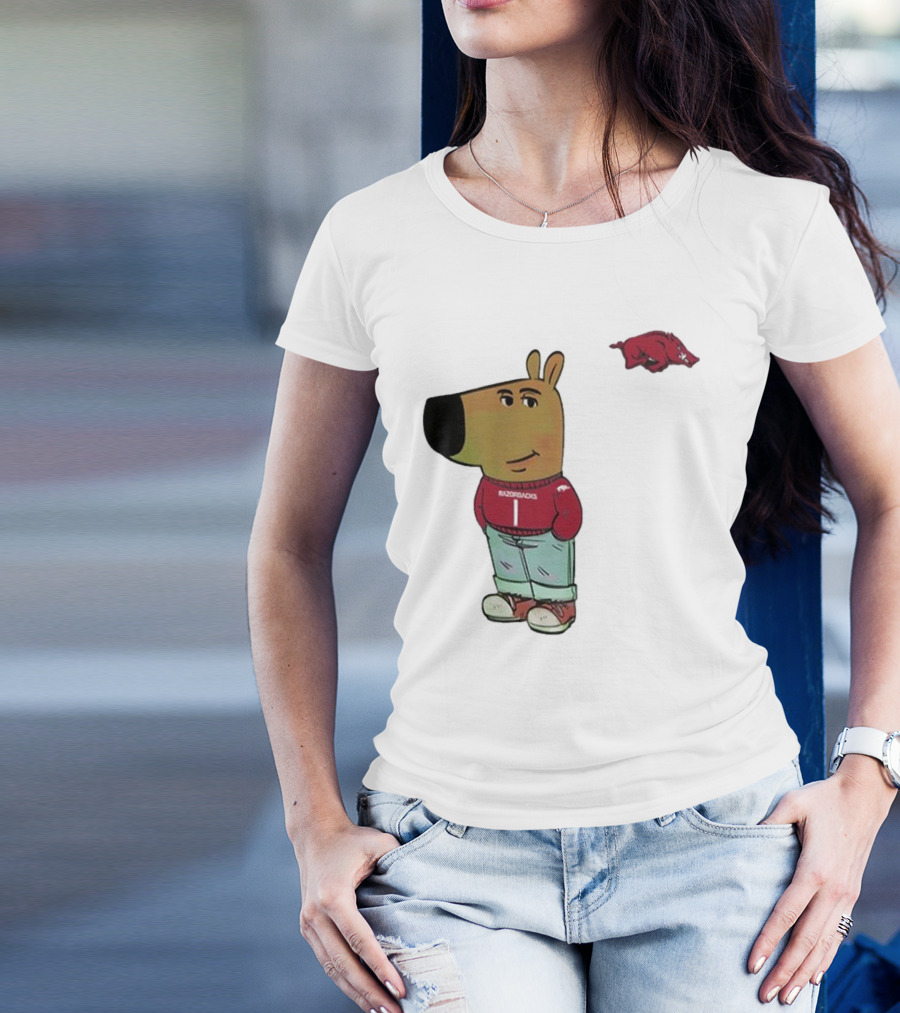 Arkansas Razorbacks Chill Guy Mascot With Cartoon Character In Red Sweater And Jeans T-Shirt