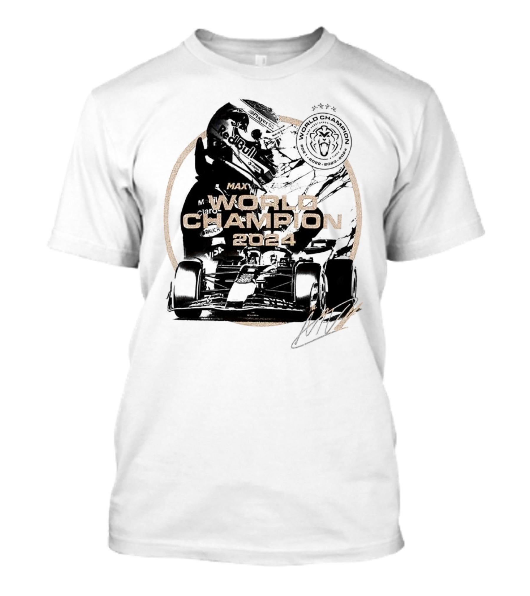 World Champion 2024 Max Verstappen Racing Car Helmet Design With Red Bull And Signature Elements T-Shirt