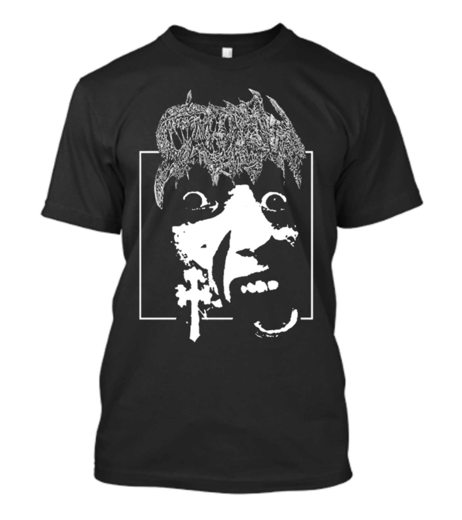 Crown Vic Staring Into The Abyss Horror Face With Cross Frame T-Shirt