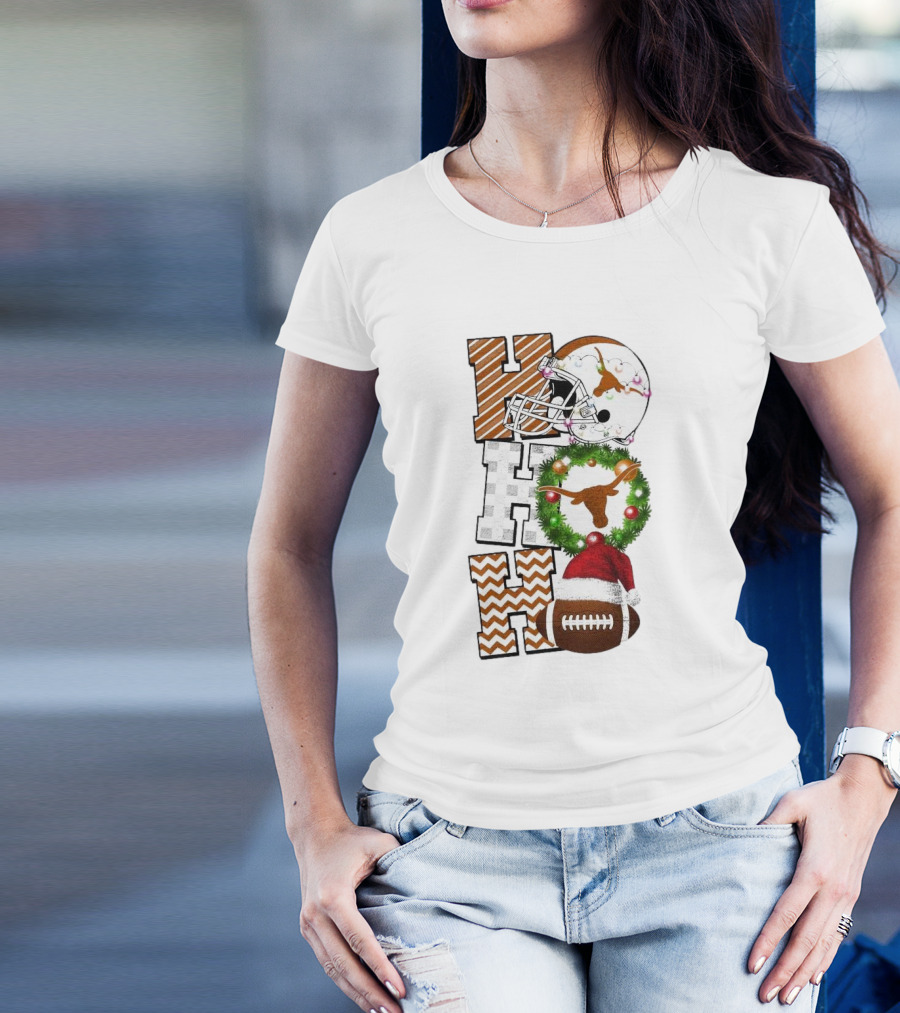 Texas Longhorns Football Christmas Helmet Wreath Santa Hat Game Day T-Shirt