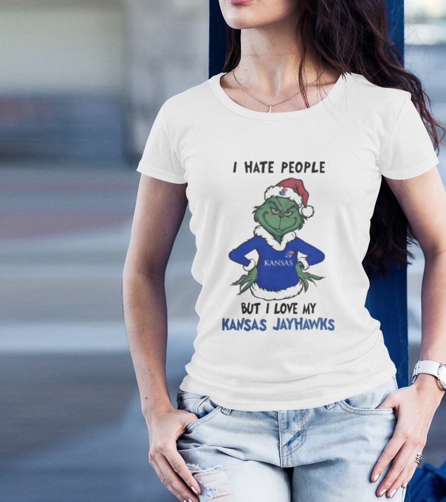 I Hate People But I Love My Kansas Jayhawks Grinch Christmas T-Shirt