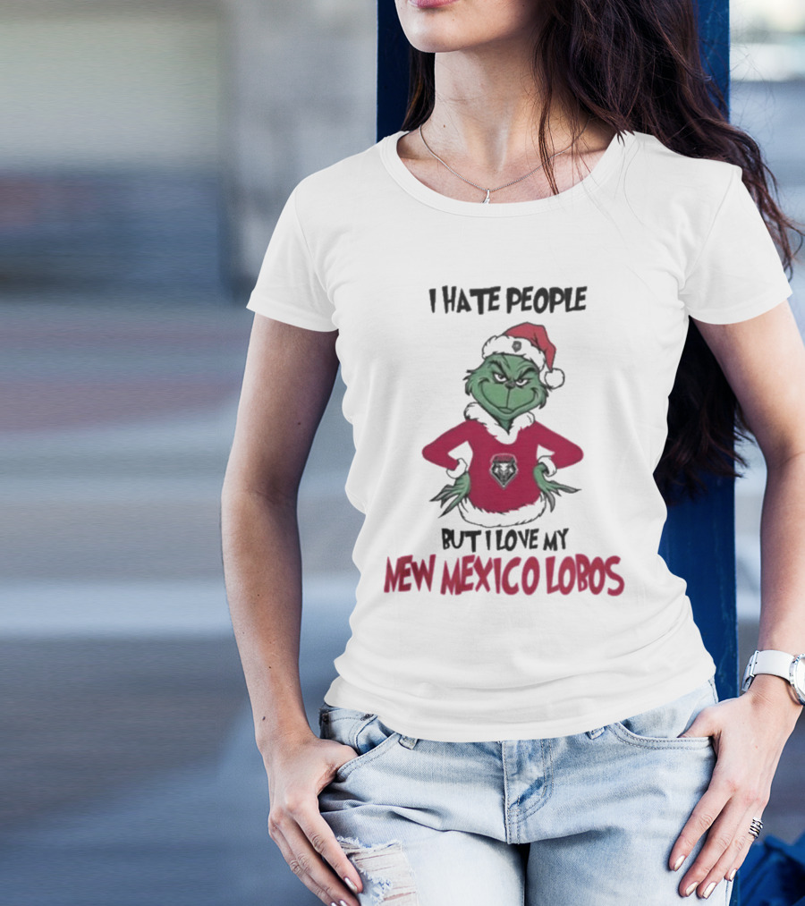 I Hate People But I Love My New Mexico Lobos Grinch Merry Christmas T-Shirt