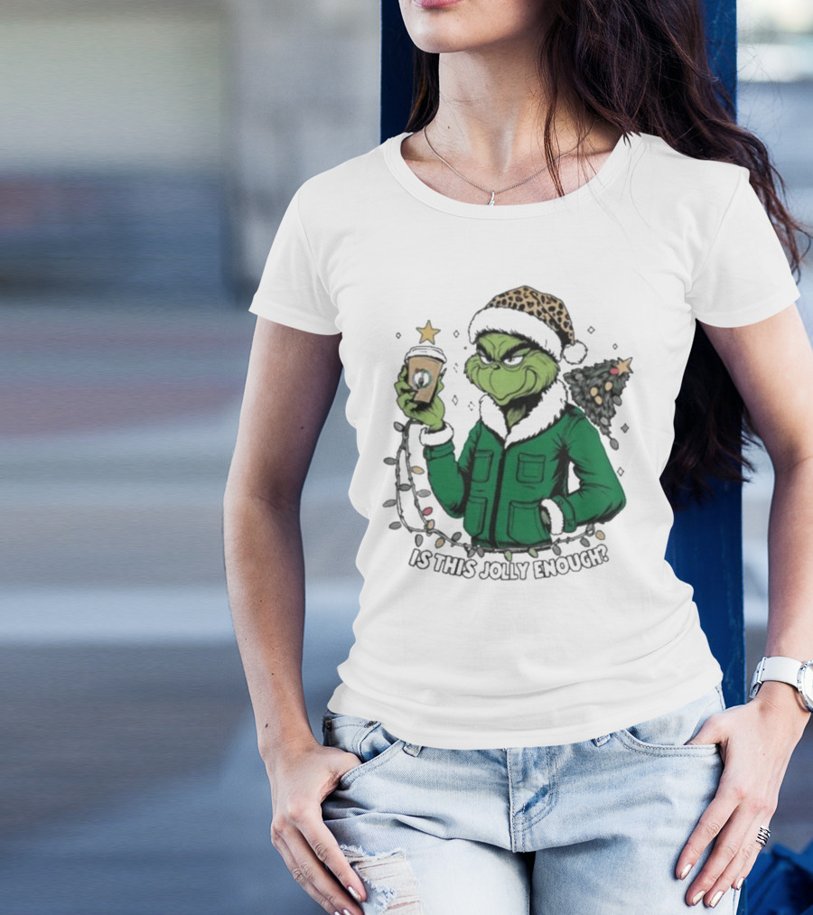 Boston Celtics X Santa Grinch Is This Jolly Enough Merry Christmas Coffee Lights Tree T-Shirt