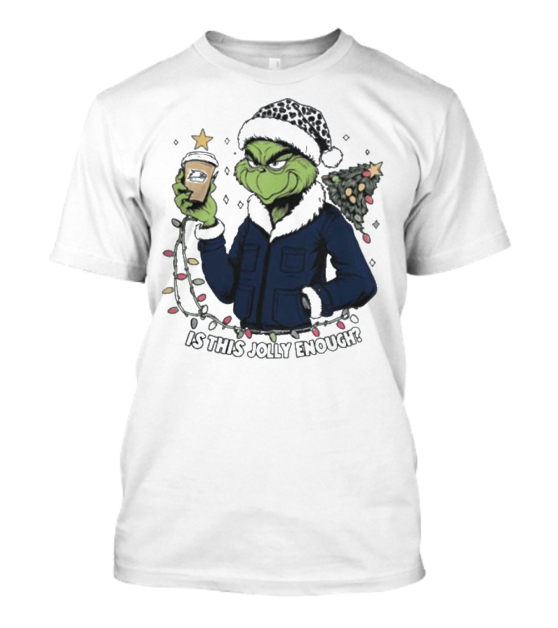 Georgia Southern Eagles X Santa Grinch Holding Holiday Coffee Cup Is This Jolly Enough Merry Christmas T-Shirt