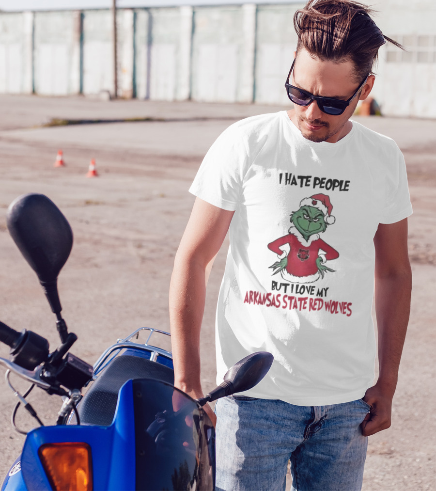 I Hate People But I Love My Arkansas State Red Wolves Grinch Christmas T-Shirt
