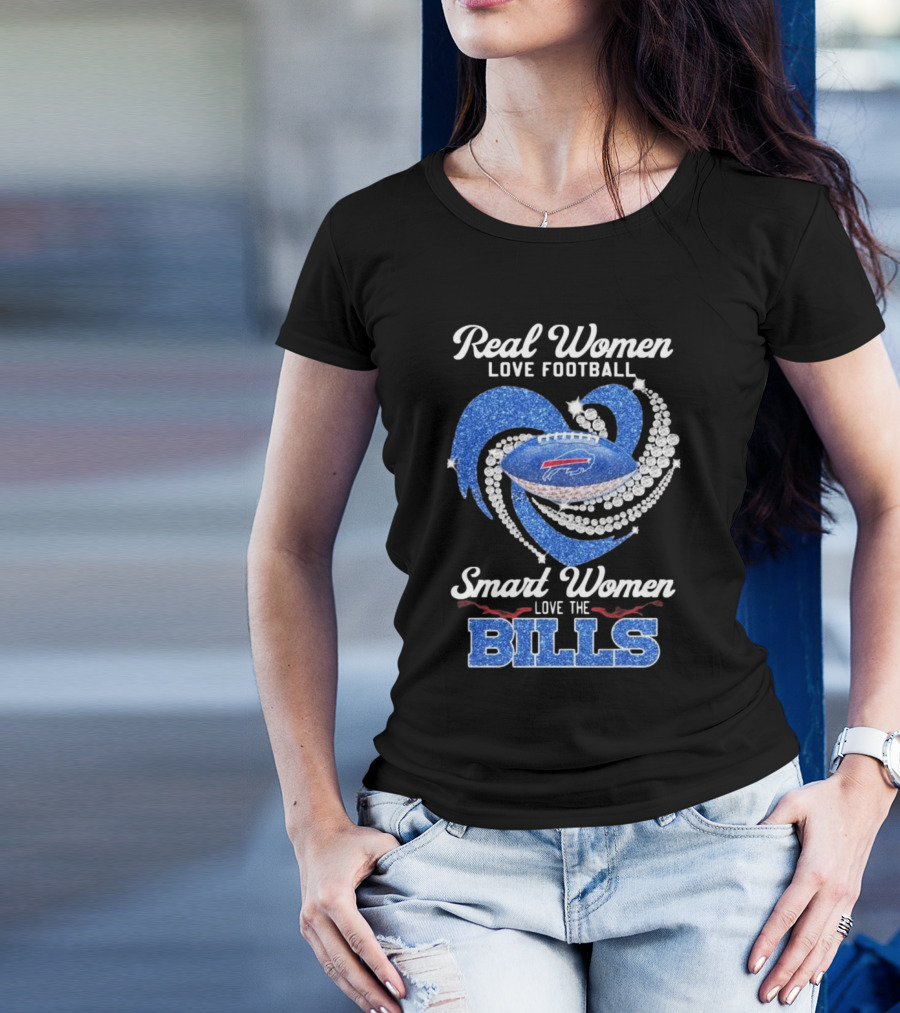 Real Women Love Football Smart Women Love The Bills Diamond Heart Buffalo Bills T-Shirt