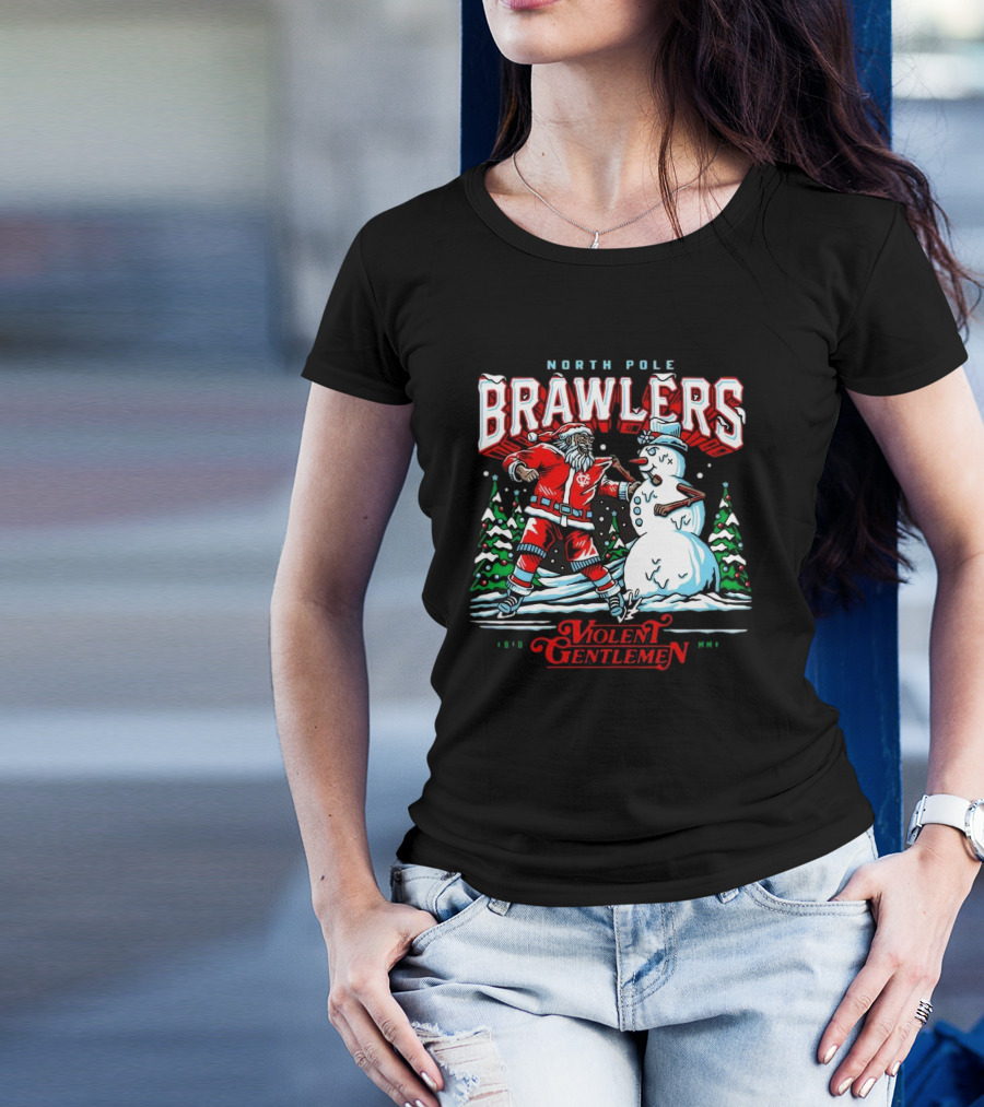 North Pole Brawlers Violent Gentlemen Christmas 2024 Santa Vs. Snowman Showdown T-Shirt