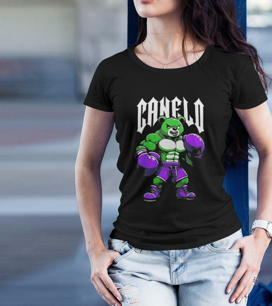 Canelo Boxing Bear In Green And Purple Gear T-Shirt