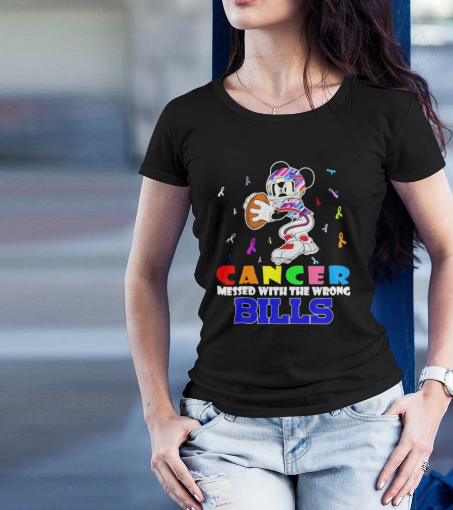 Cancer Messed With The Wrong Bills Mickey Football Ribbons T-Shirt