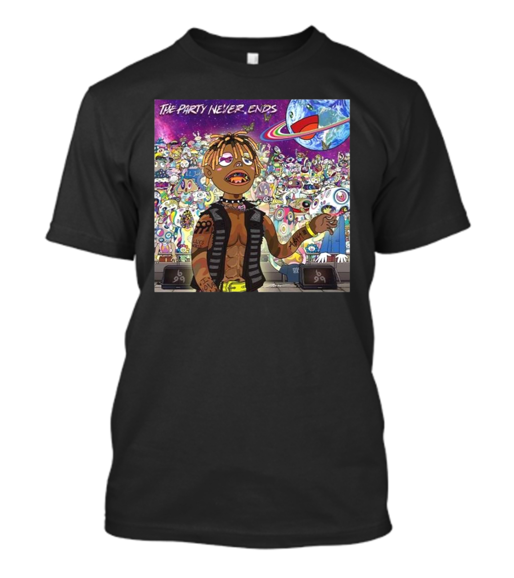 The Party Never Ends Juice Wrld Final Album Cartoon Character Crowd Planet Stage T-Shirt