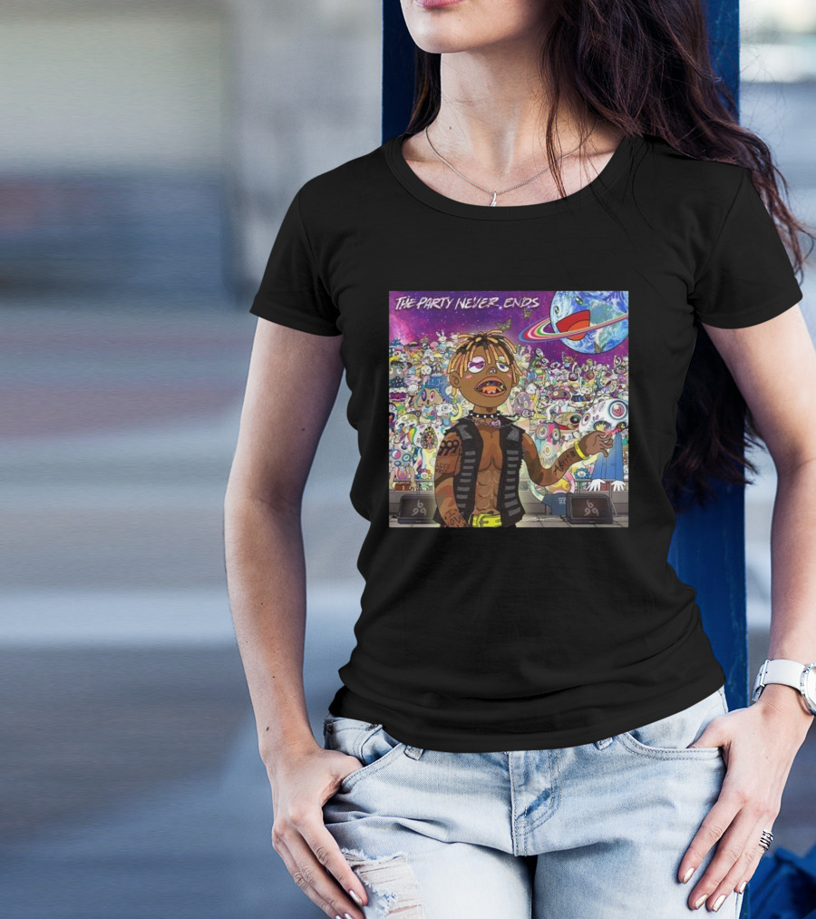 The Party Never Ends Juice Wrld Final Album Cartoon Character Crowd Planet Stage T-Shirt