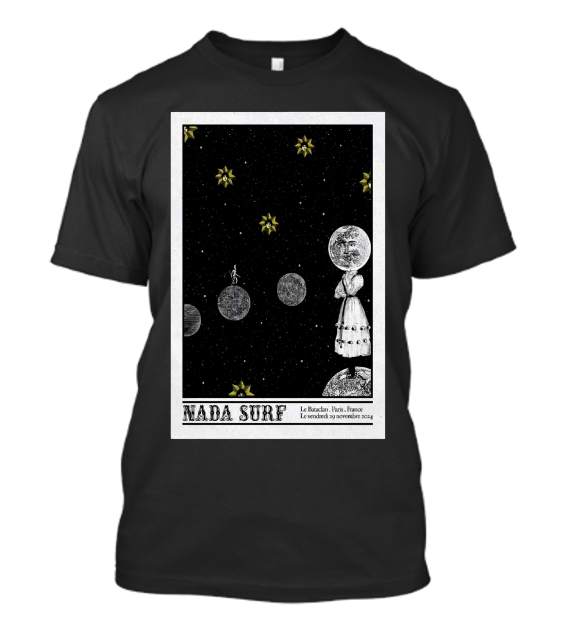 Nada Surf Le Bataclan Paris 29 Novembre 2024 Concert Poster Astronaut And Moons T-Shirt