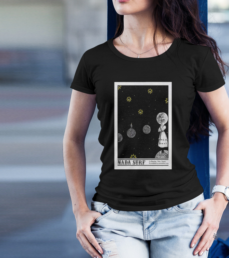Nada Surf Le Bataclan Paris 29 Novembre 2024 Concert Poster Astronaut And Moons T-Shirt