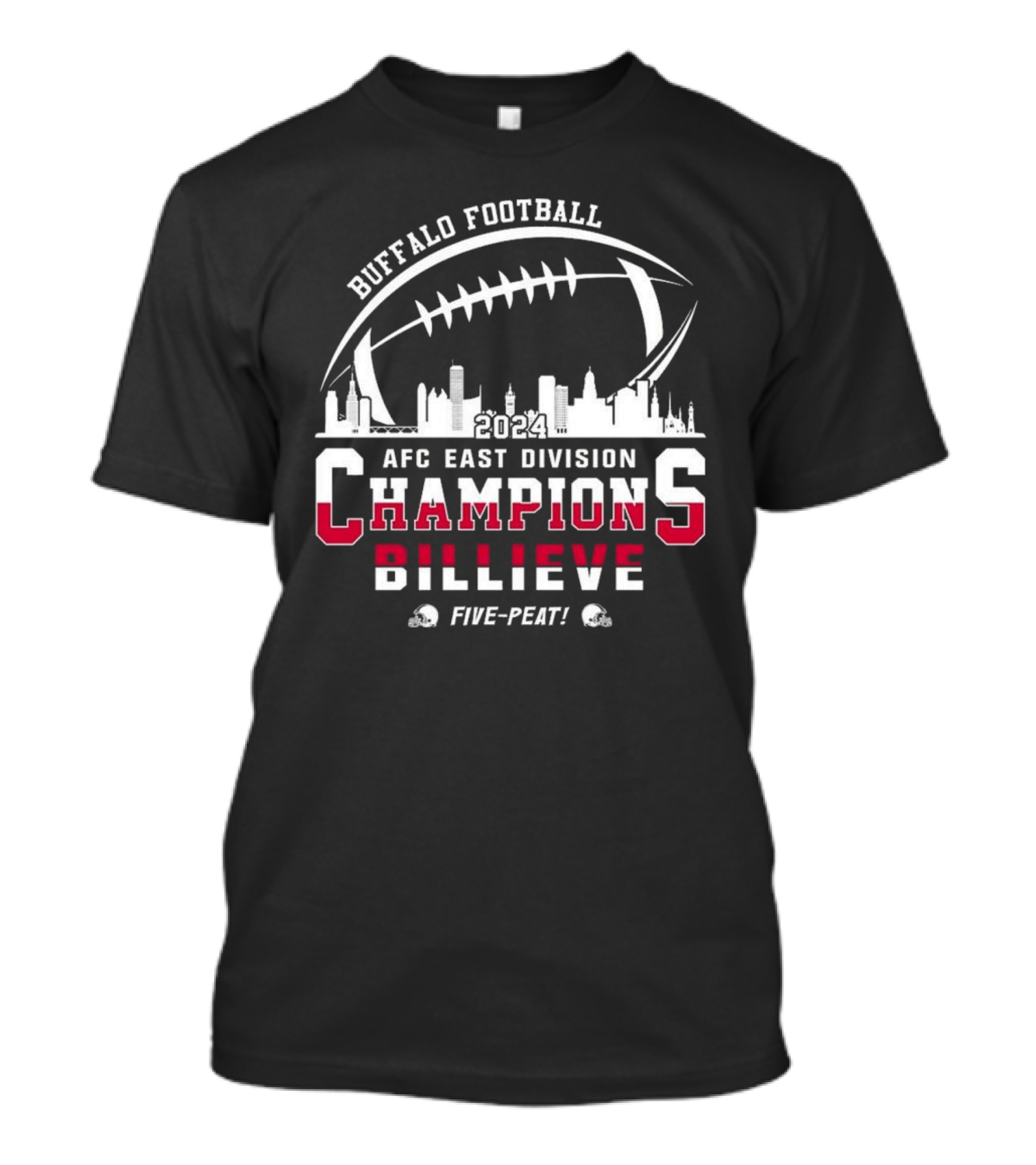 Buffalo Football 2024 AFC East Division Champions Billieve Skyline Five-Peat T-Shirt