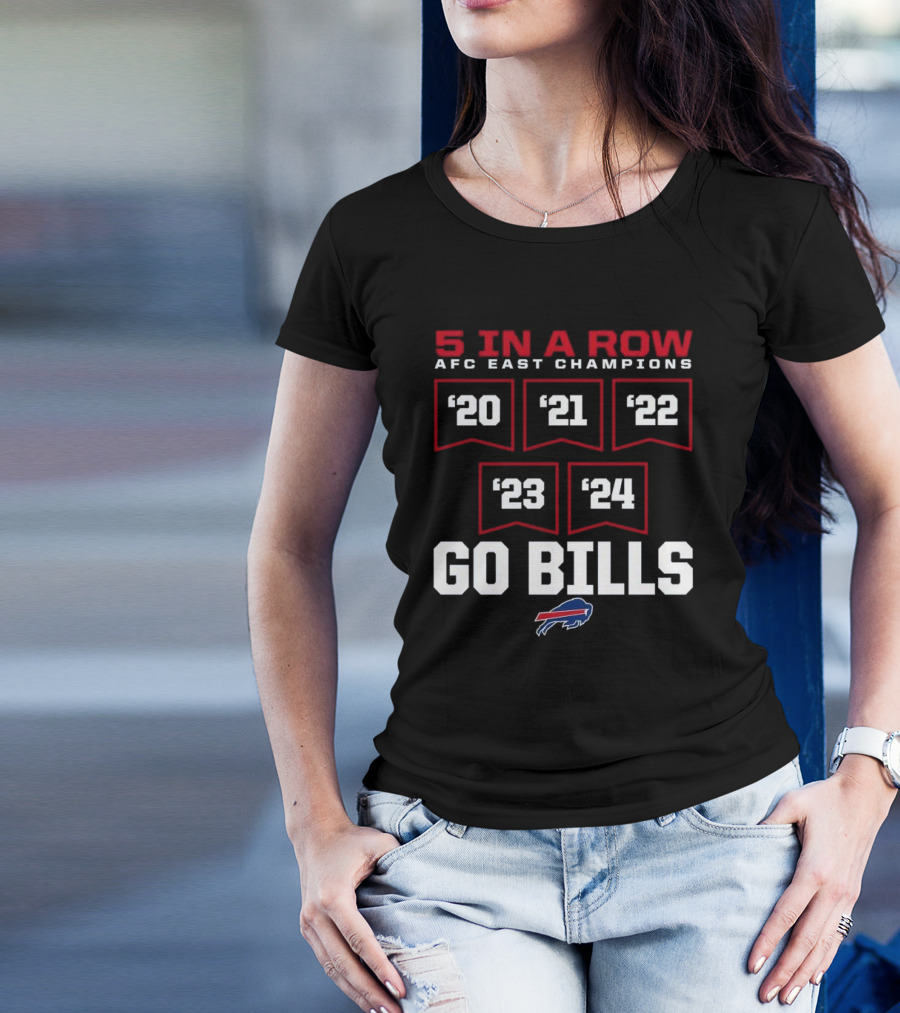Buffalo Bills 5 In A Row AFC East Champions 2020-2024 Go Bills T-Shirt