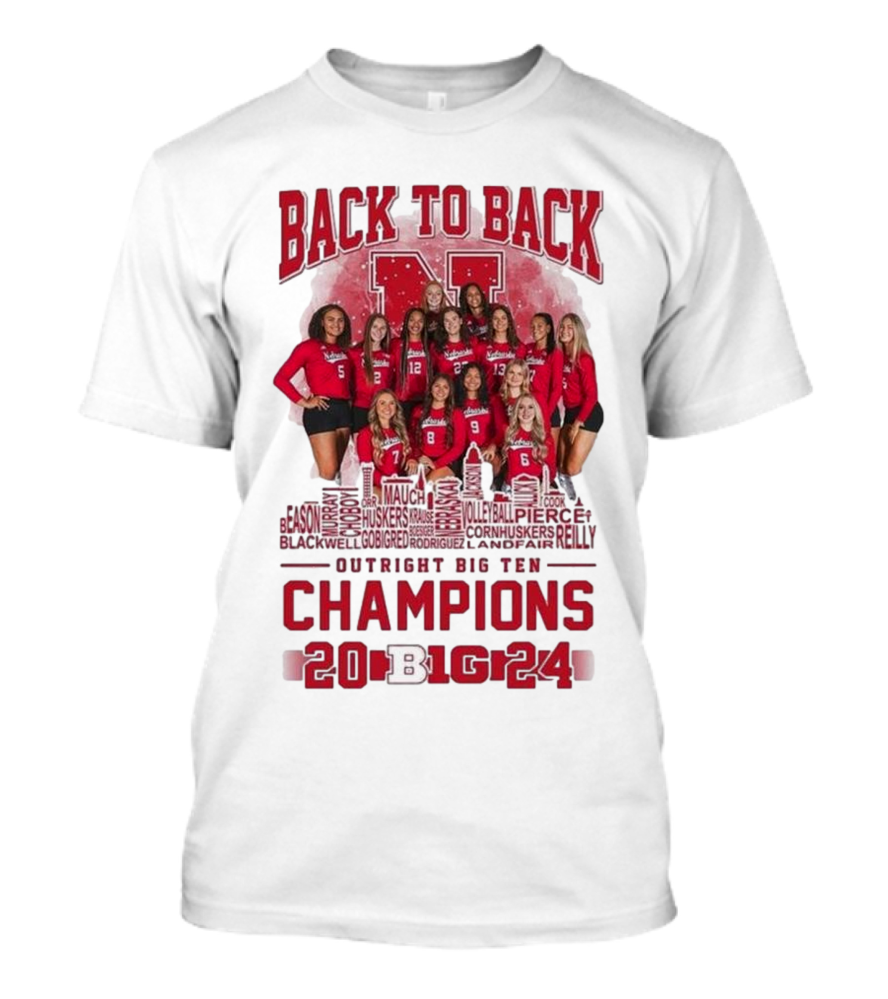 Back To Back Nebraska Cornhuskers Volleyball Outright Big Ten Champions 2024 Skyline Team Names T-Shirt