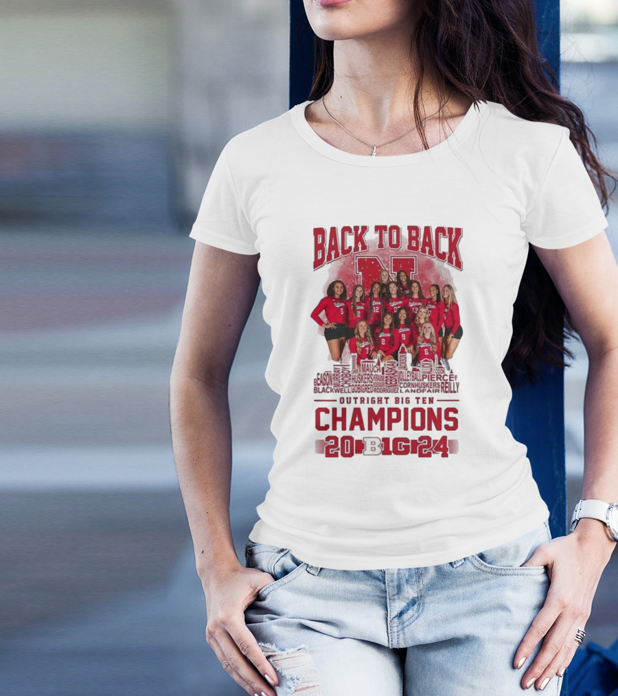 Back To Back Nebraska Cornhuskers Volleyball Outright Big Ten Champions 2024 Skyline Team Names T-Shirt