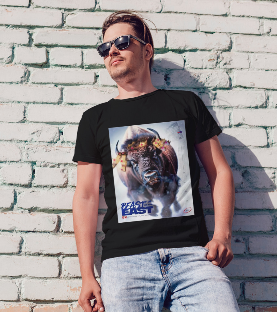 Buffalo Bills Beast Of The East 5x Consecutive AFC East Champions Back-To-Back Victory Buffalo Imagery With Flags And Crown Elements T-Shirt