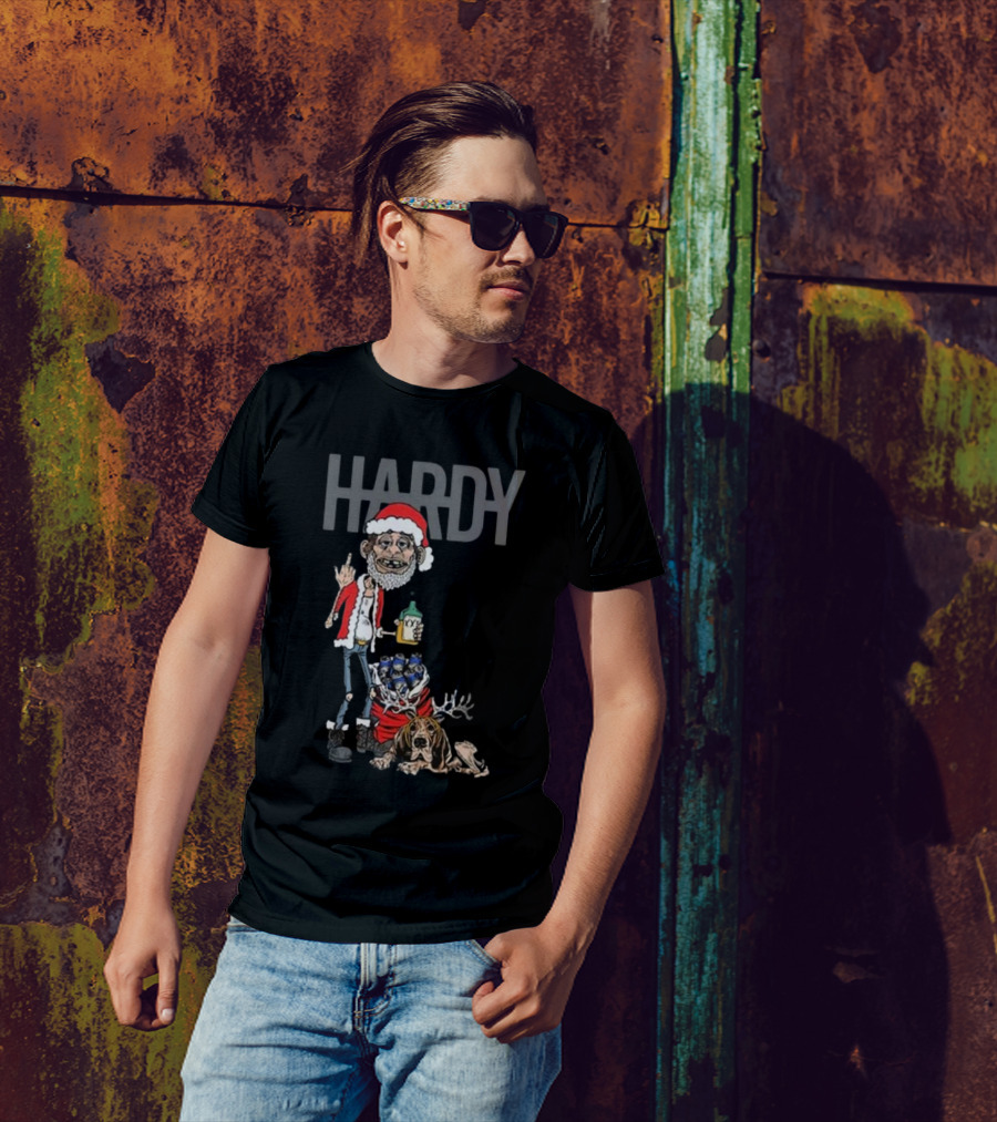 Hardy Christmas Santa Jim Bob With KY Bottle And Dogs Holiday T-Shirt