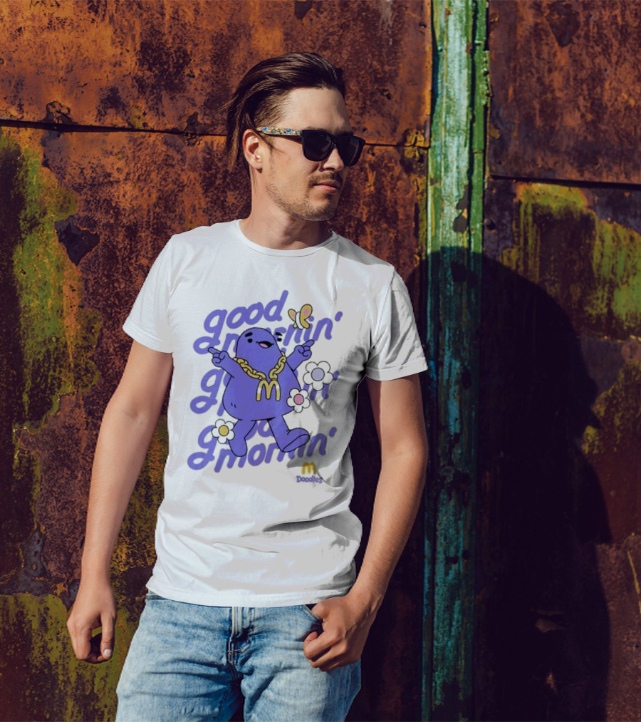 Good Mornin’ Grimace Doodles McDonald’s Butterfly Flowers T-Shirt