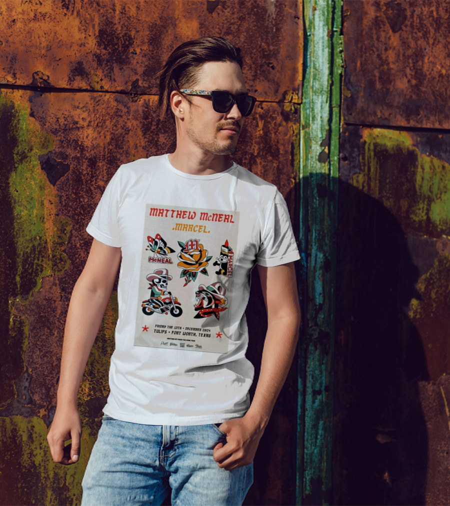 Matthew McNeal Marcel Tour December 13 2024 At Tulips Fort Worth TX Featuring Iconic Tattoo-Style T-Shirt