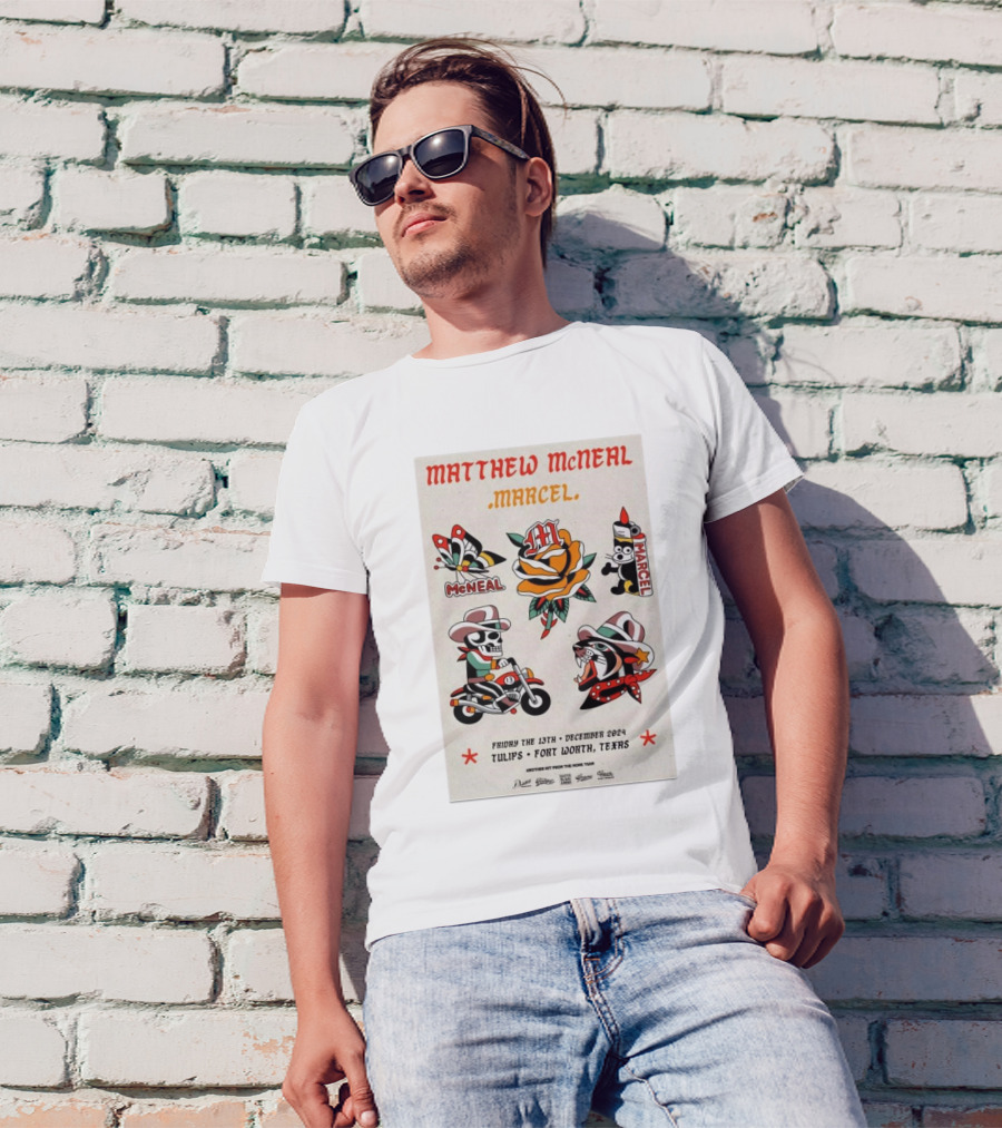 Matthew McNeal Marcel Tour December 13 2024 At Tulips Fort Worth TX Featuring Iconic Tattoo-Style T-Shirt