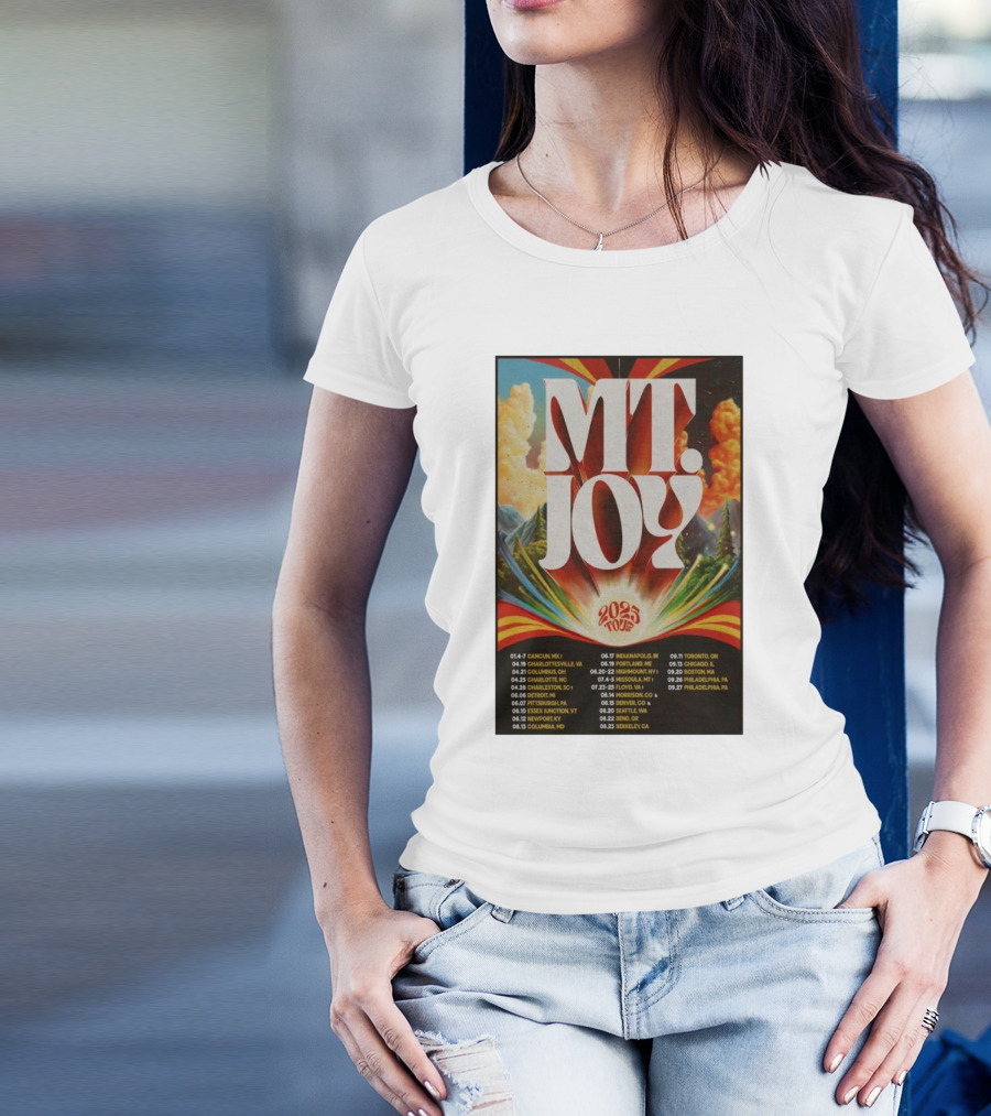 MT. Joy 2025 Tour Dates Cancun Charlottesville Dallas Louisville Charleston Indianapolis Madison St. Louis Seattle Toronto Chicago Houston Philadelphia Berkeley T-Shirt