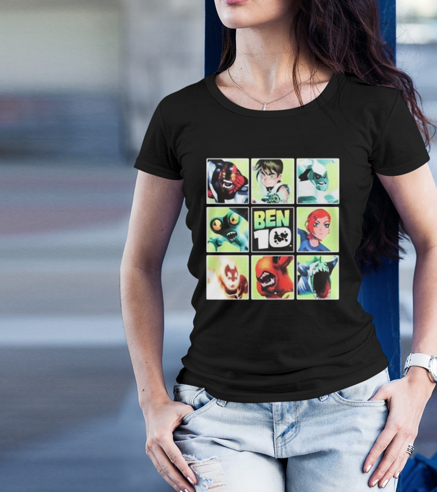 Ben 10 Alien Characters Panels Featuring Ben Gwen And Iconic Aliens T-Shirt