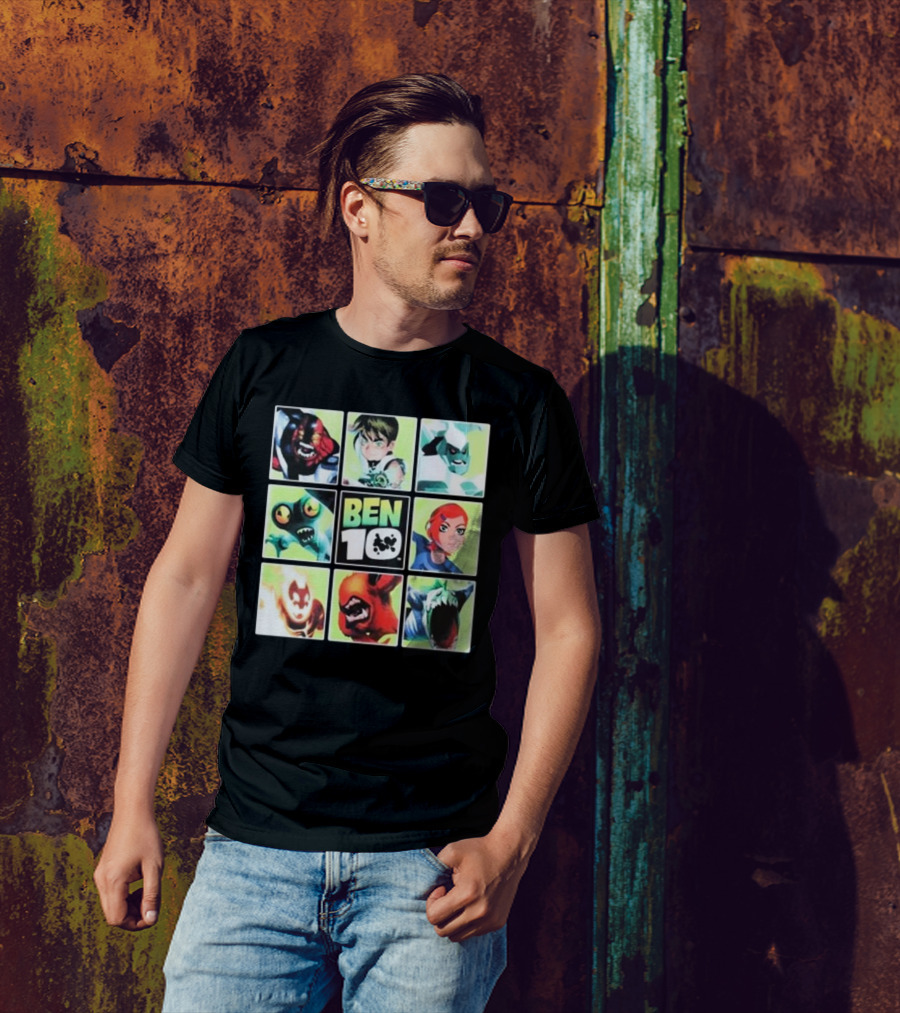 Ben 10 Alien Characters Panels Featuring Ben Gwen And Iconic Aliens T-Shirt