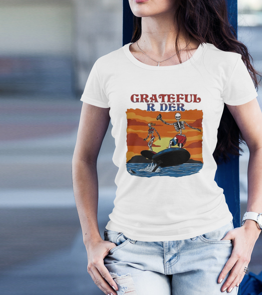 Grateful Rider Skeletons Surfing Sunset E-foil Adventure T-Shirt