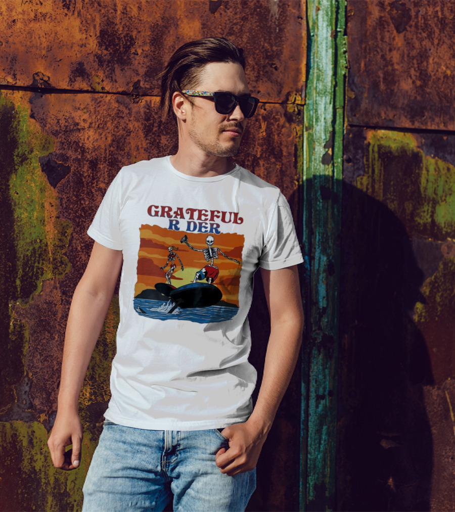 Grateful Rider Skeletons Surfing Sunset E-foil Adventure T-Shirt