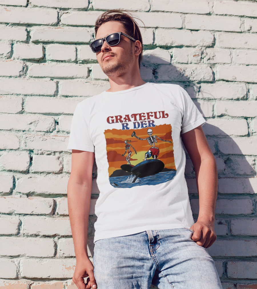 Grateful Rider Skeletons Surfing Sunset E-foil Adventure T-Shirt