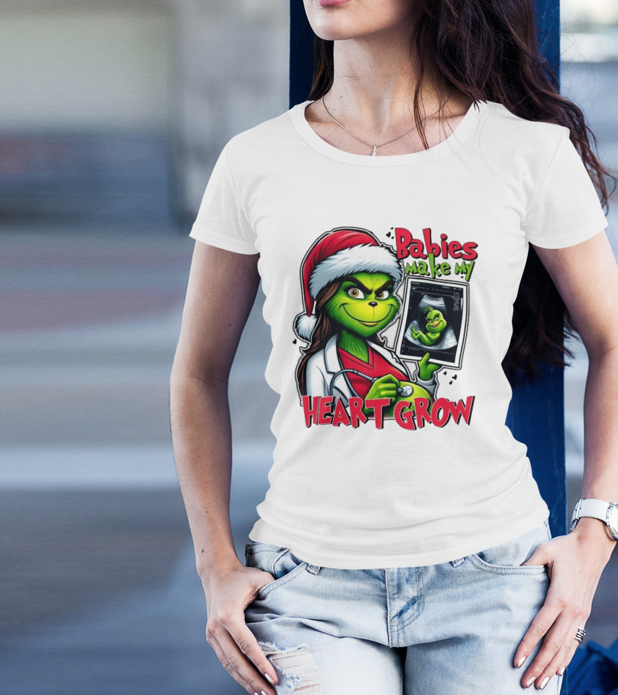 Babies Make My Heart Grow Grinch Christmas Ultrasound T-Shirt