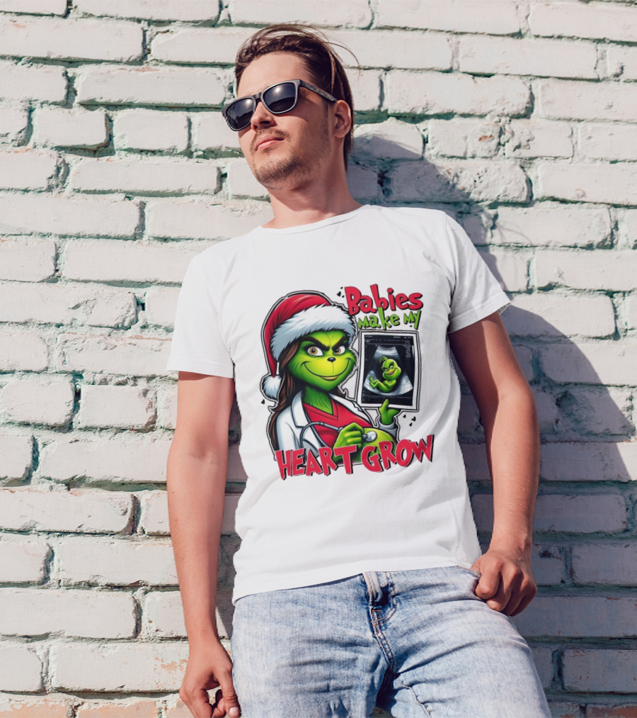 Babies Make My Heart Grow Grinch Christmas Ultrasound T-Shirt