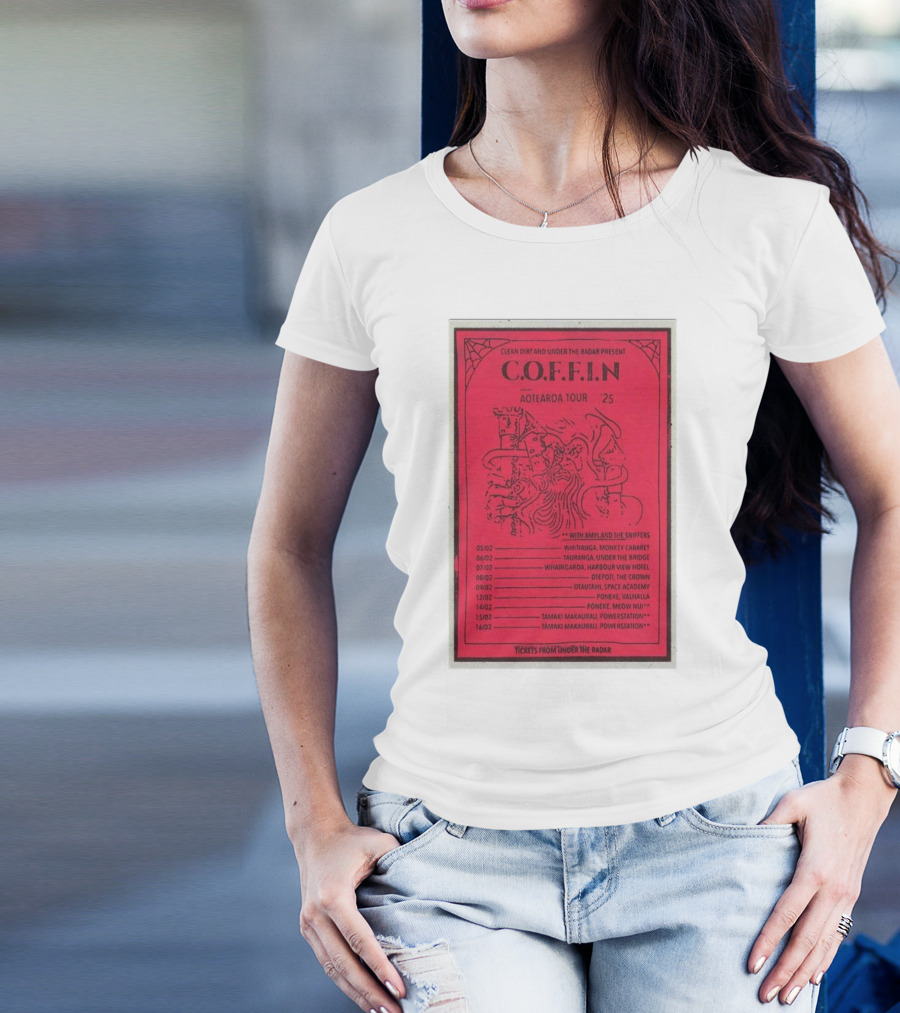 C.O.F.F.I.N Aotearoa Tour 2025 With Amyl And The Sniffers Tickets From Under The Radar T-Shirt