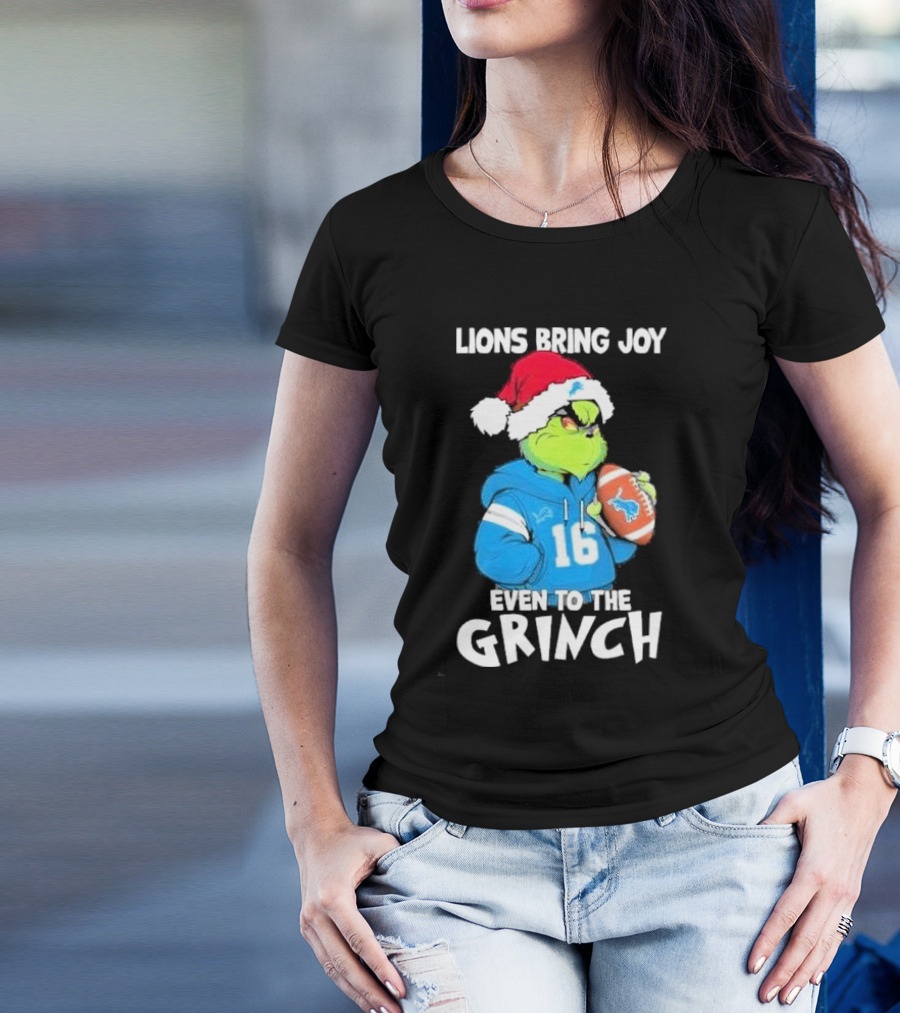 Detroit Lions Bring Joy Even To The Grinch Christmas Santa Football T-Shirt