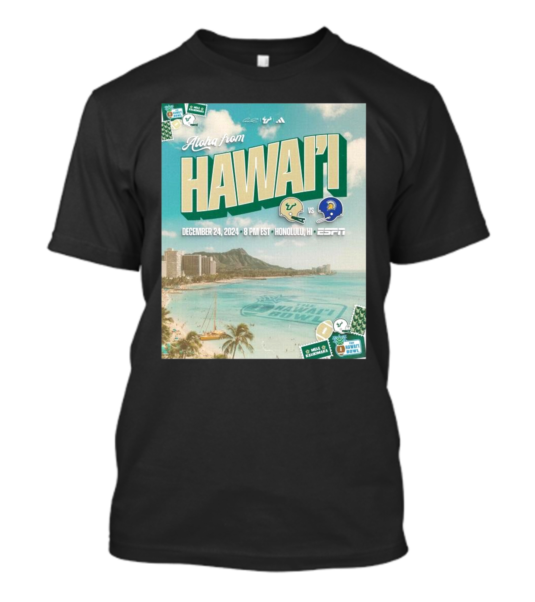 San Jose State Vs South Florida In Hawai'i Bowl December 24 2024 Honolulu ESPN T-Shirt
