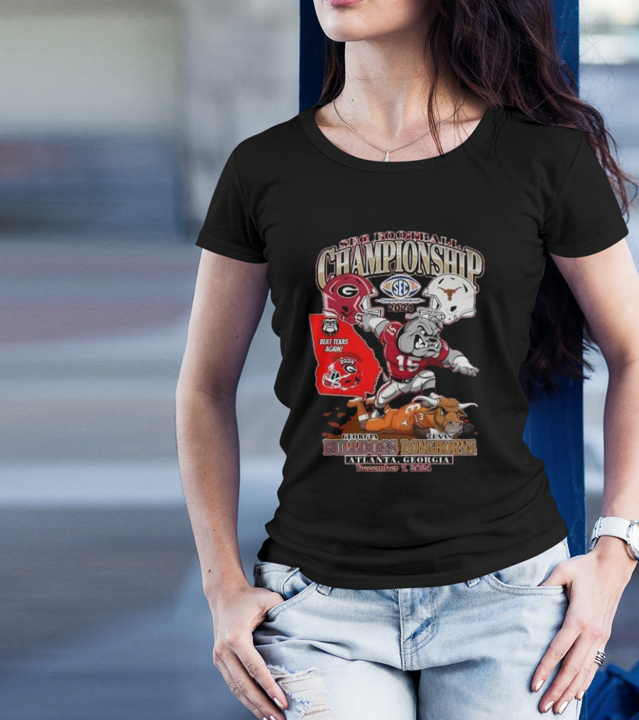 SEC Football Championship Georgia Bulldogs Vs Texas Longhorns Beat Texas Again December 7 2024 Mascot Atlanta Georgia T-Shirt