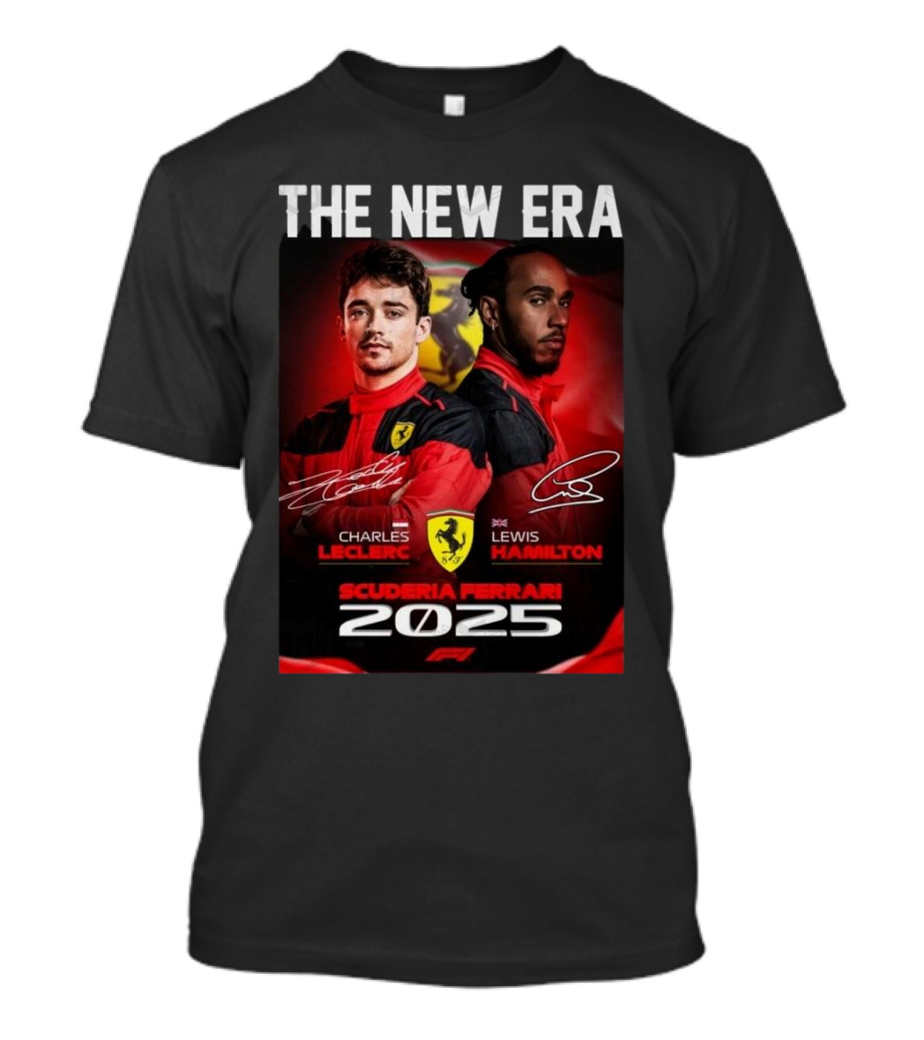 The New Era Charles Leclerc Lewis Hamilton Scuderia Ferrari 2025 T-Shirt