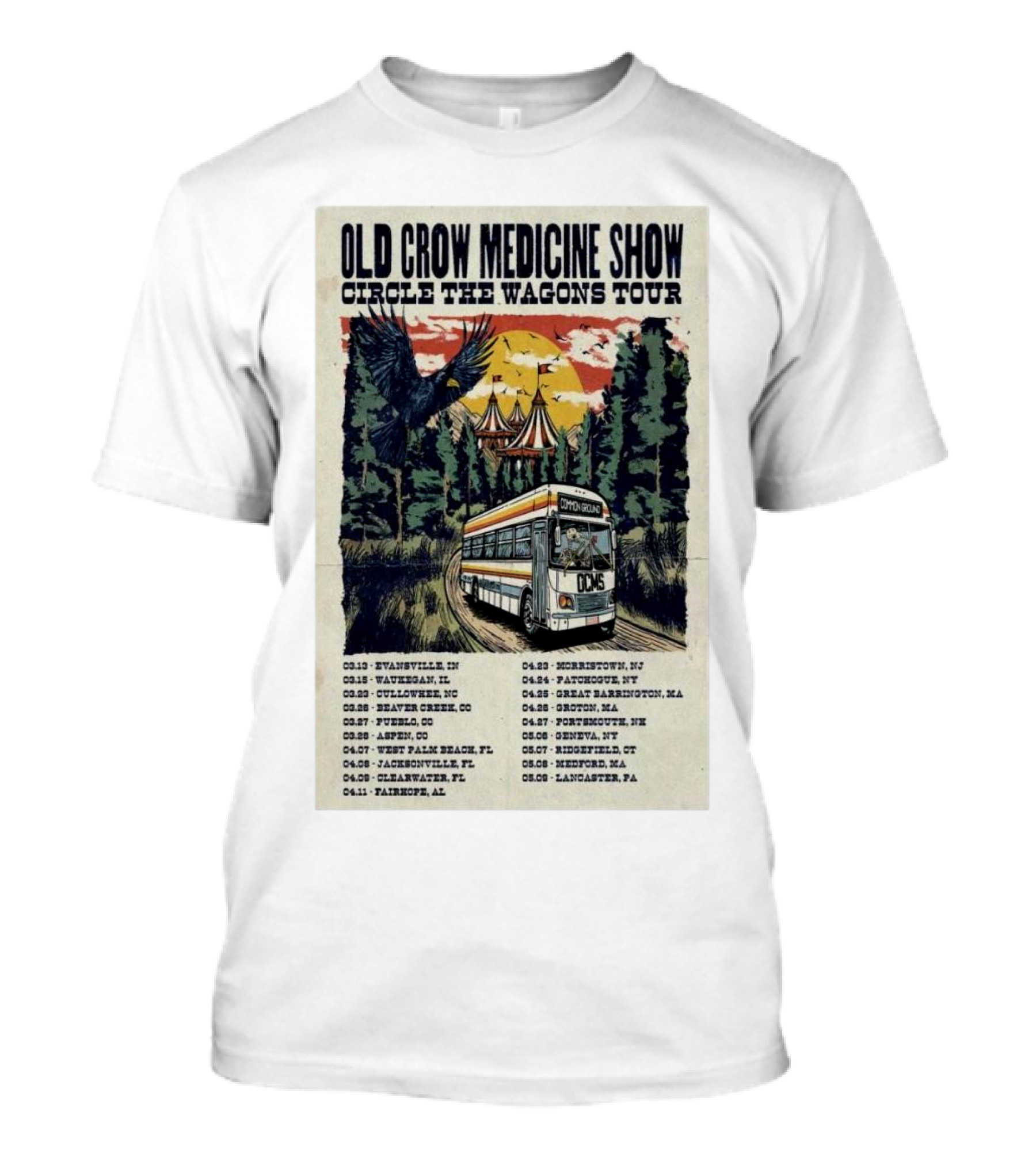 Old Crow Medicine Show Circle The Wagons Tour 2025 Poster With Tour Bus And Circus Tent T-Shirt