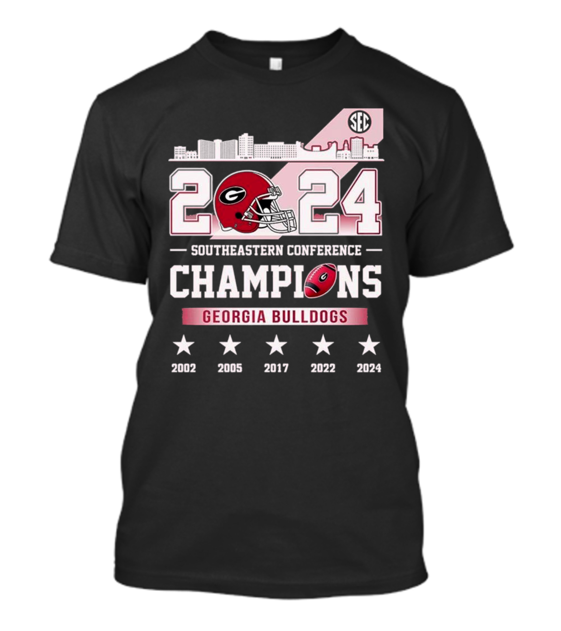 Georgia Bulldogs 2024 Southeastern Conference Champions Skyline Helmet Stars T-Shirt